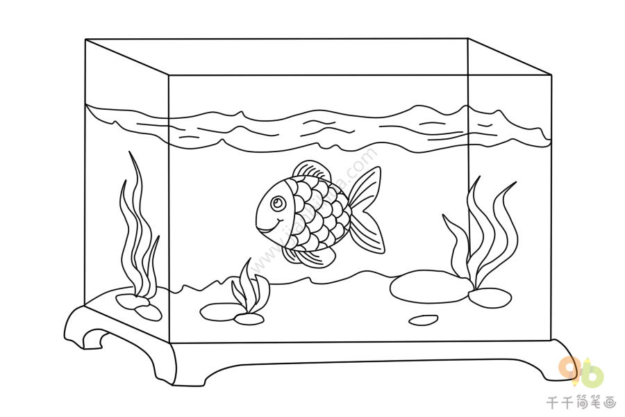 圆形鱼缸简笔画图片