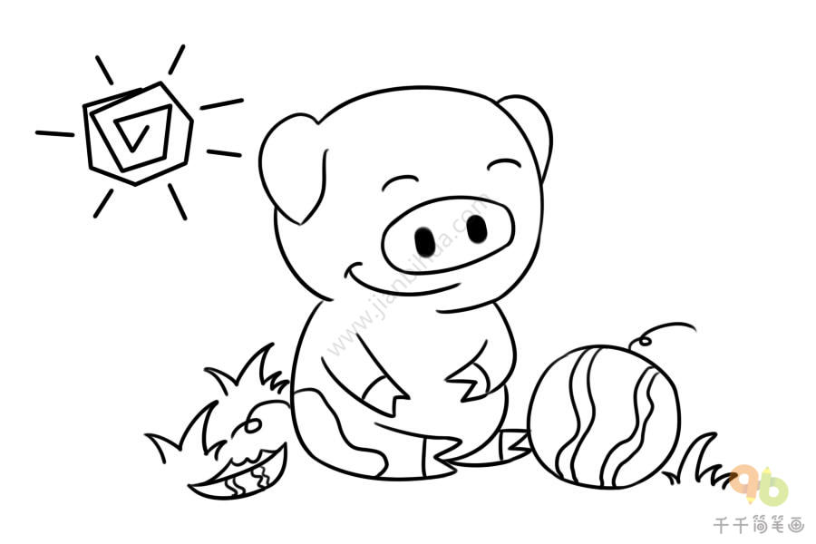 猪吃东西简笔画图片