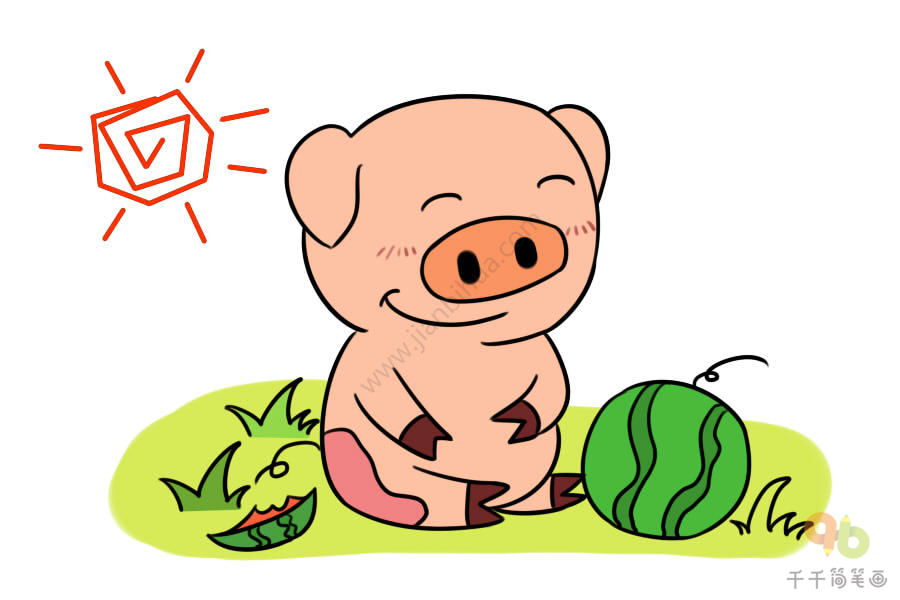 二年级看图小猪吃西瓜图片