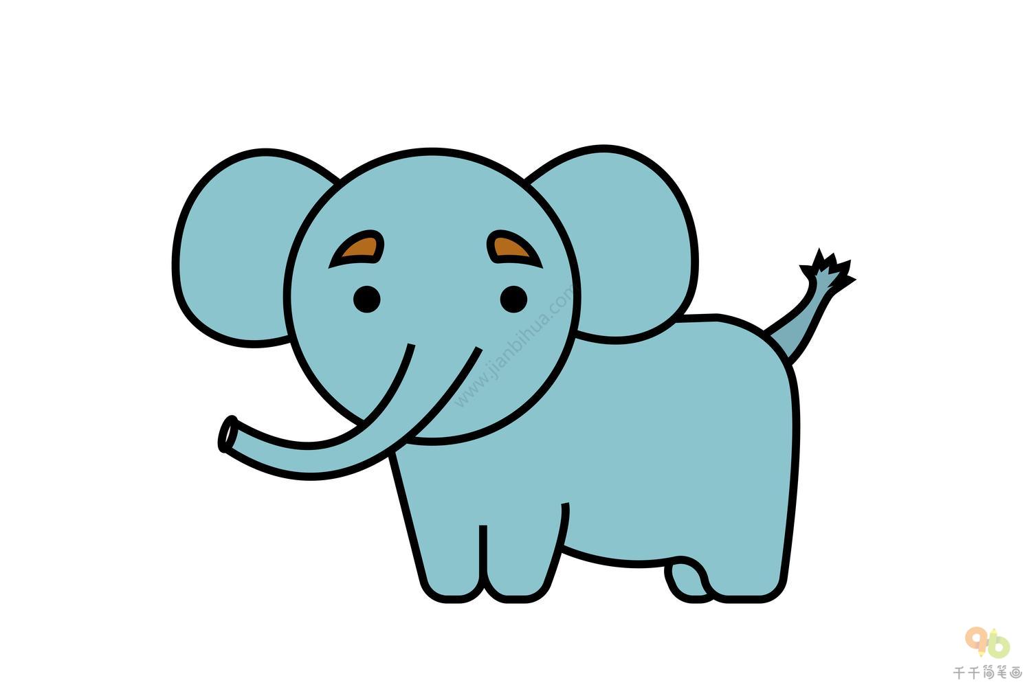 儿童简笔画图片作品 教你画憨厚的大象教程 肉丁儿童网