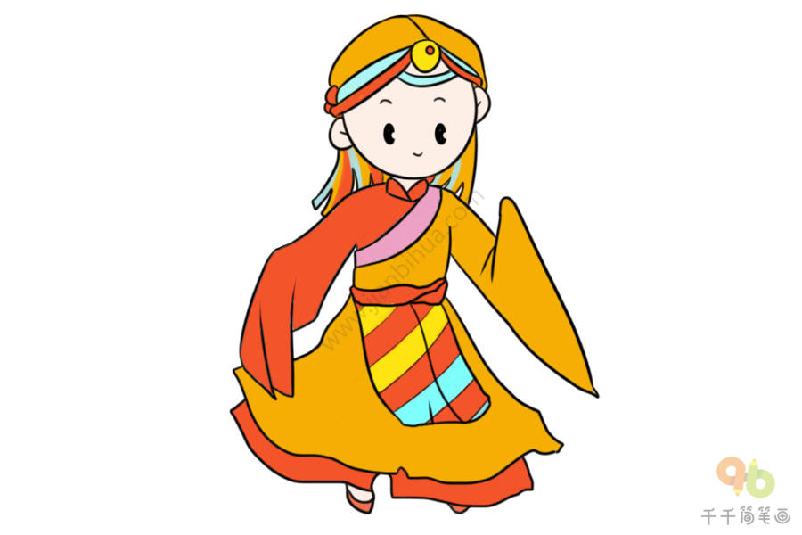 藏族女孩简笔画步骤图