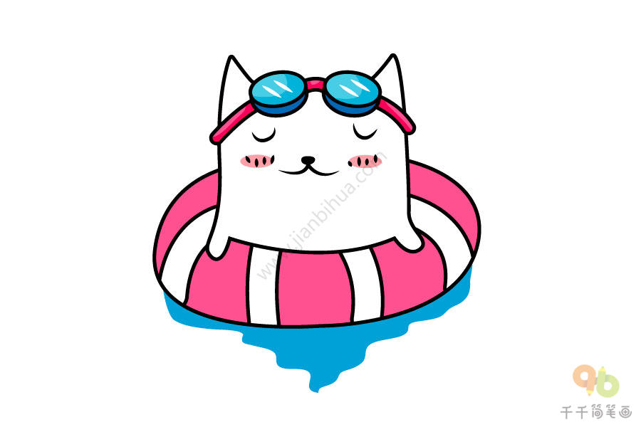 爱游泳的小猫简笔画步骤图