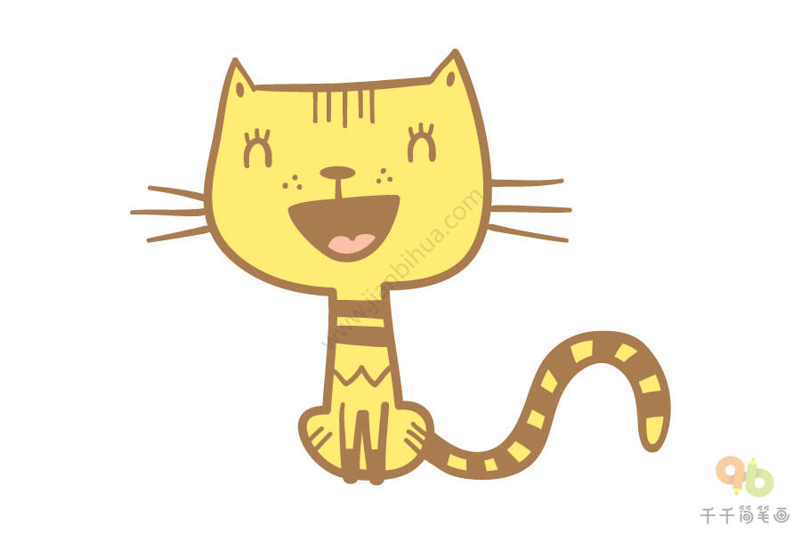 黄色斑点猫咪简笔画步骤图