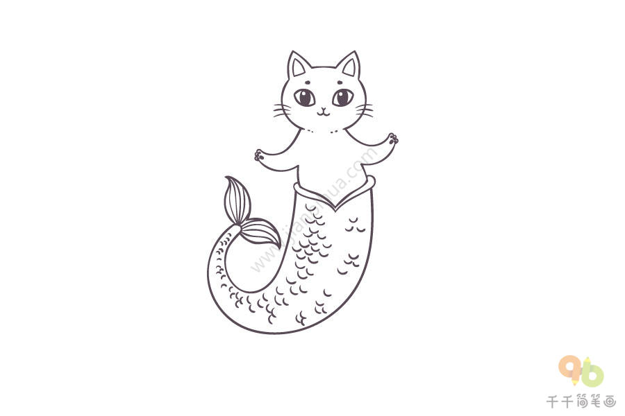 美人鱼猫咪简笔画