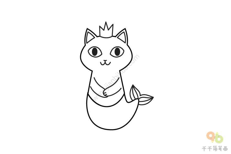 美人鱼小猫简笔画步骤图