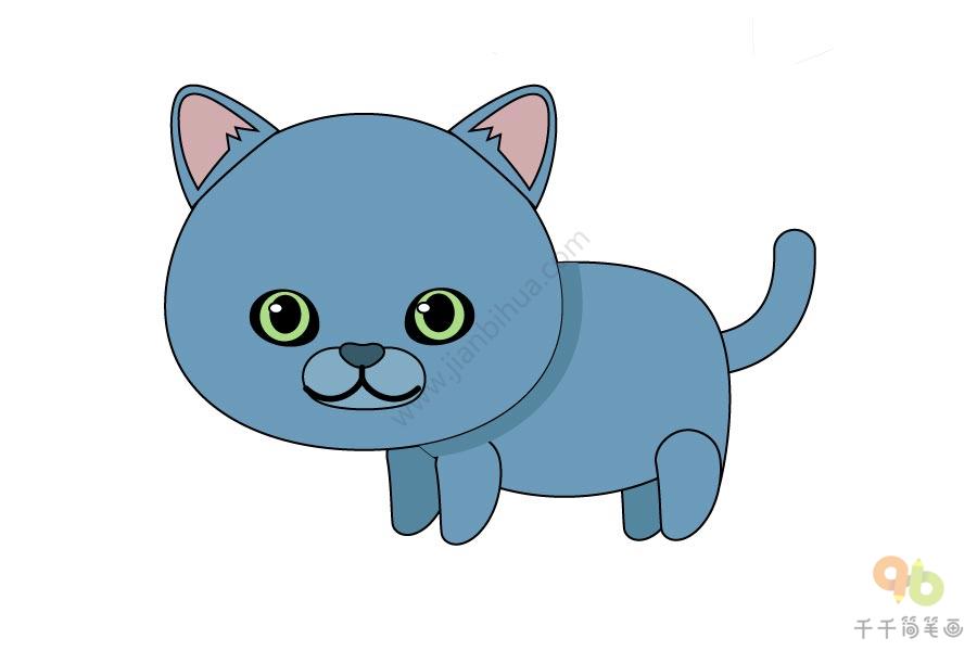 蓝色的猫咪简笔画步骤图