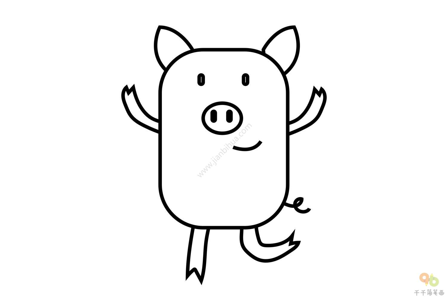 粉红猪小妹佩奇简笔画_卡通动物 - 千千简笔画