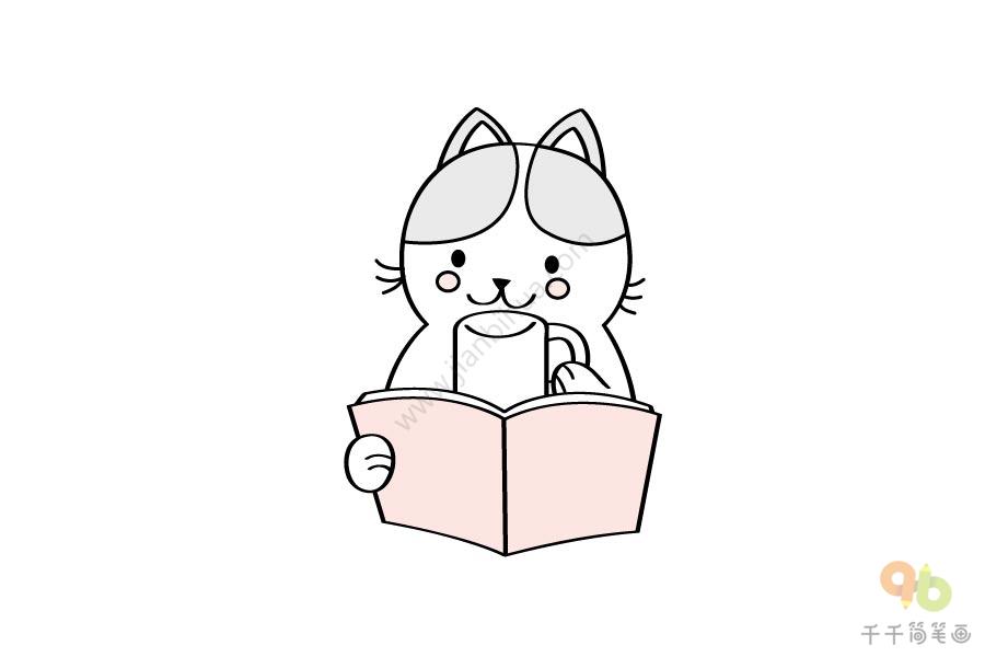 小猫简笔画动漫看书图片