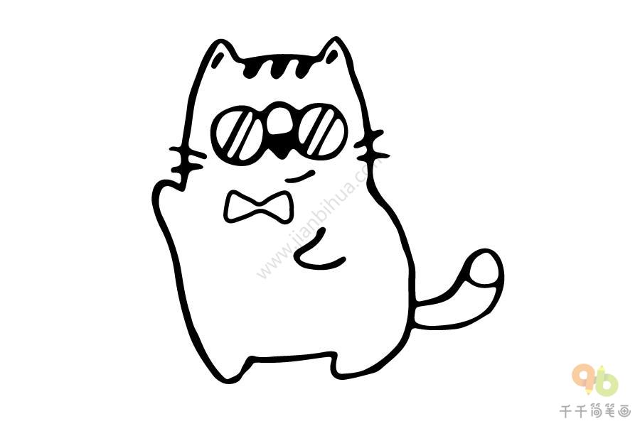 小花猫戴眼镜简笔画图片