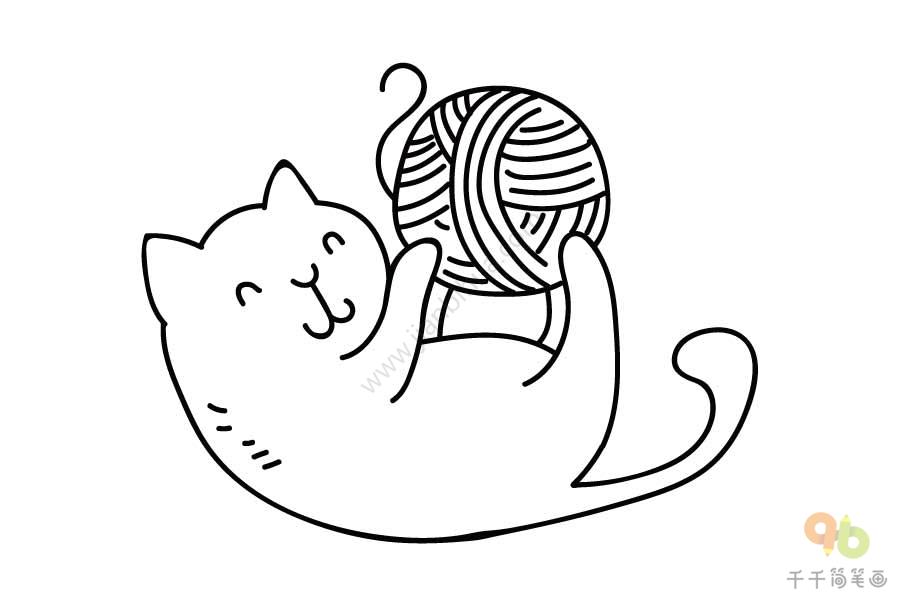 玩毛线的小猫简笔画步骤图