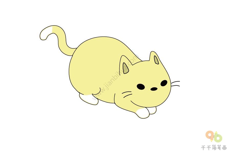 趴着的黄色小猫简笔画