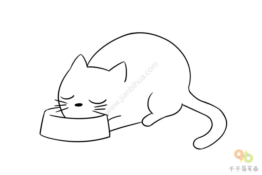 吃饭的灰色猫简笔画