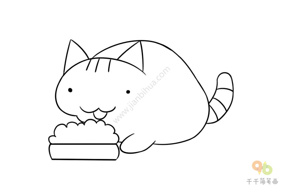 猫咪吃饭简笔画图片