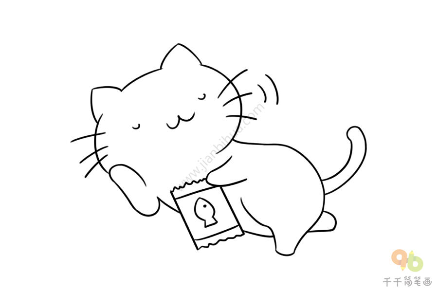 小猫吃东西简笔画图片