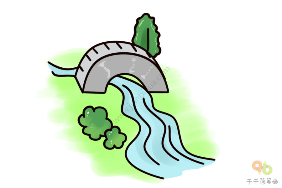溪水与桥简笔画
