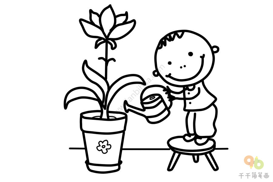 幼儿爱护花草的简笔画图片