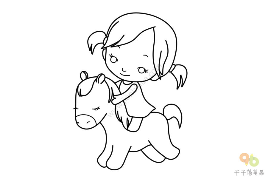小女孩骑马简笔画图片图片