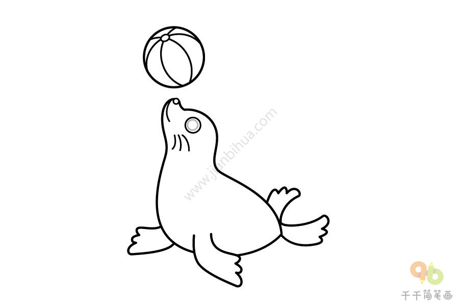 海狮玩球简笔画图片