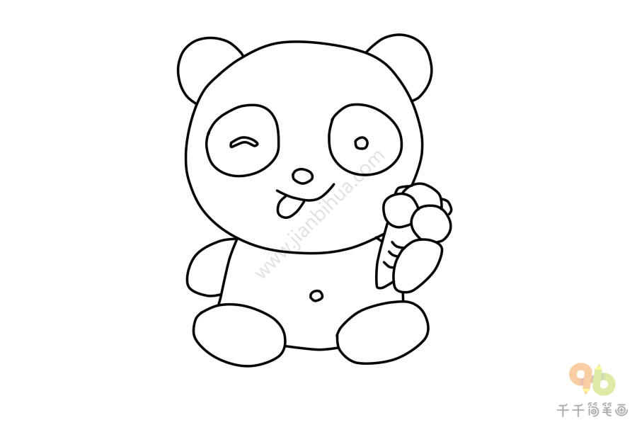 吃冰淇淋的熊猫简笔画