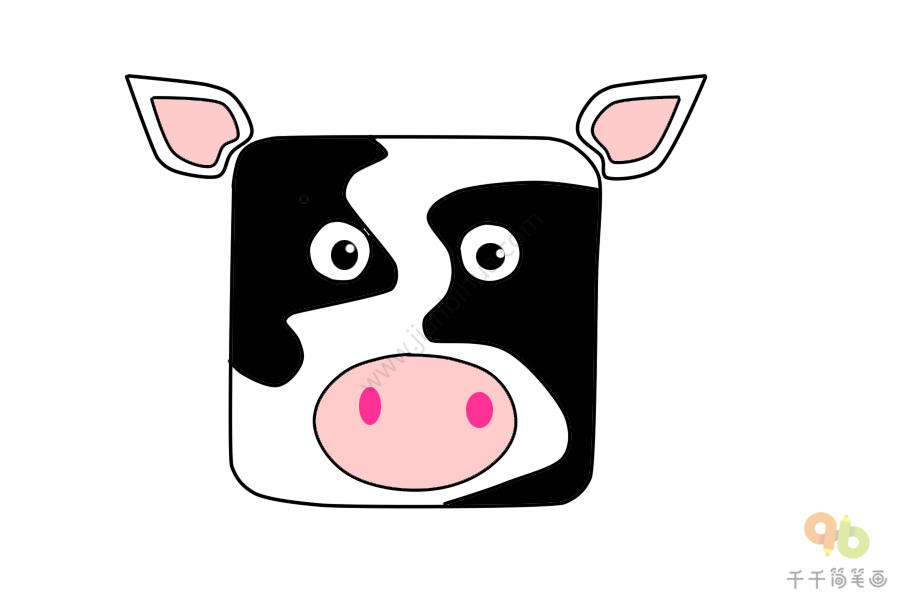 儿童创意简笔画用一个正方形画出小花牛