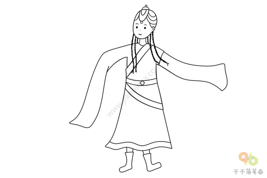 民族人物藏族女孩简笔画步骤图