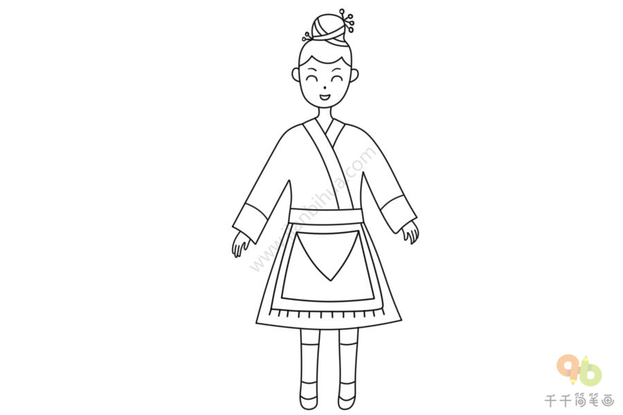 民族人物侗族女孩简笔画步骤图