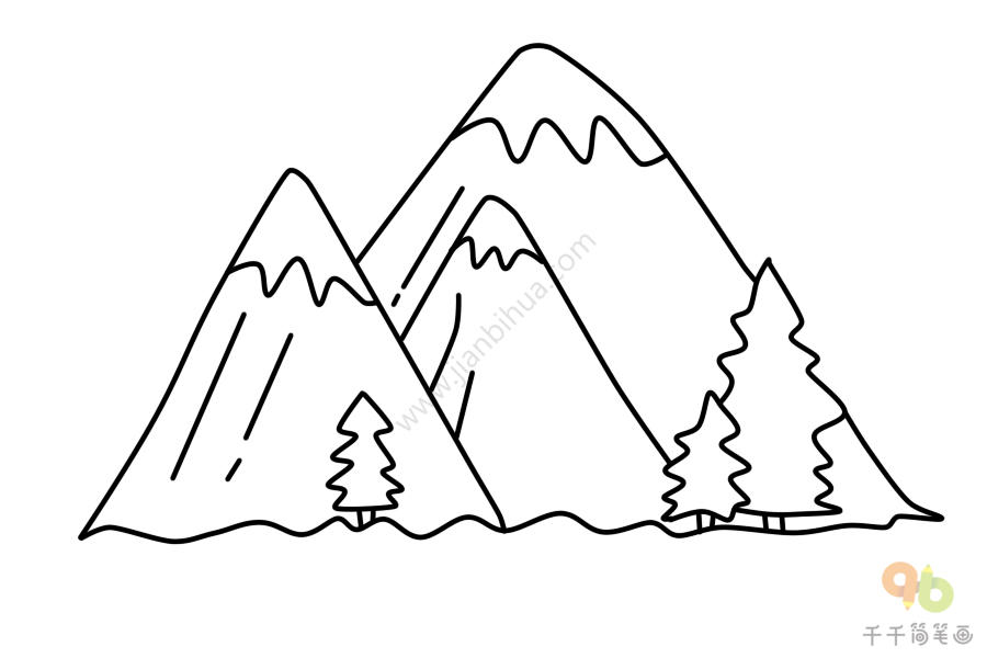 雪山画 简单图片