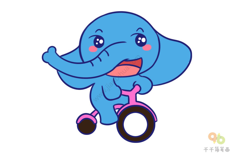 骑车兜风的大象简笔画步骤图