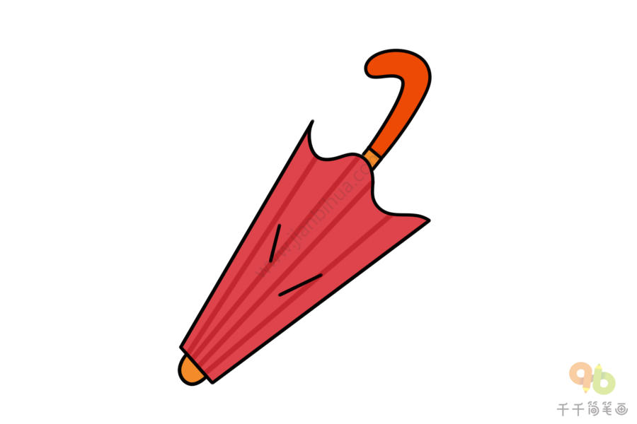红色雨伞简笔画步骤图