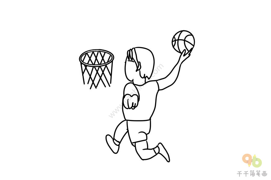 正在扣篮的篮球运动员简笔画