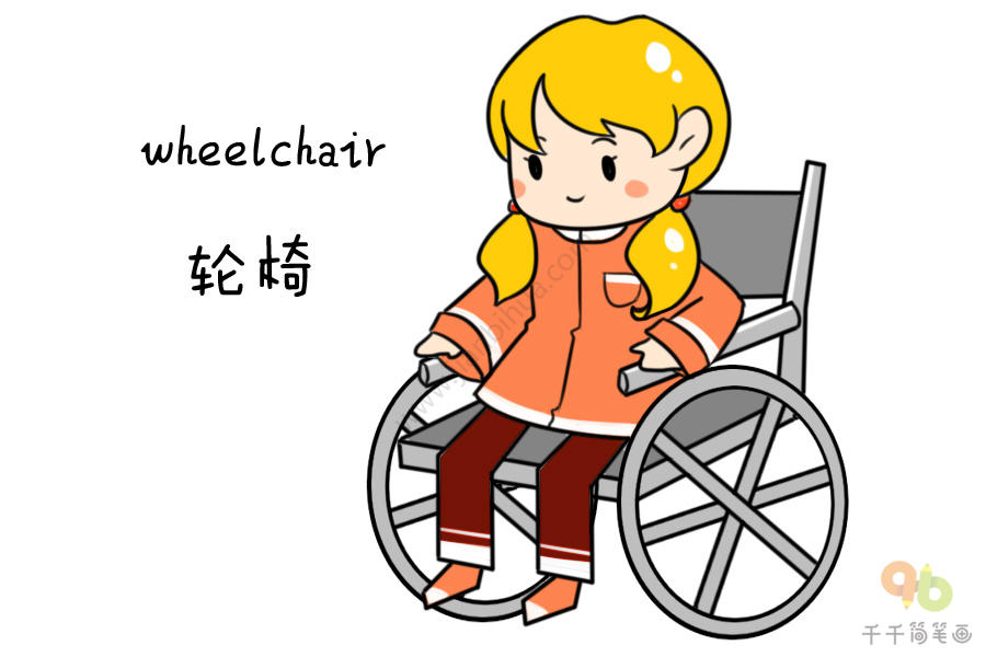 宝宝英文认知坐轮椅的女孩简笔画