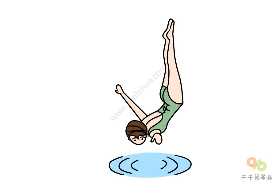 完美落水的跳水运动员简笔画