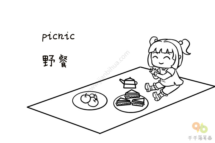 小学生野餐简笔画图片