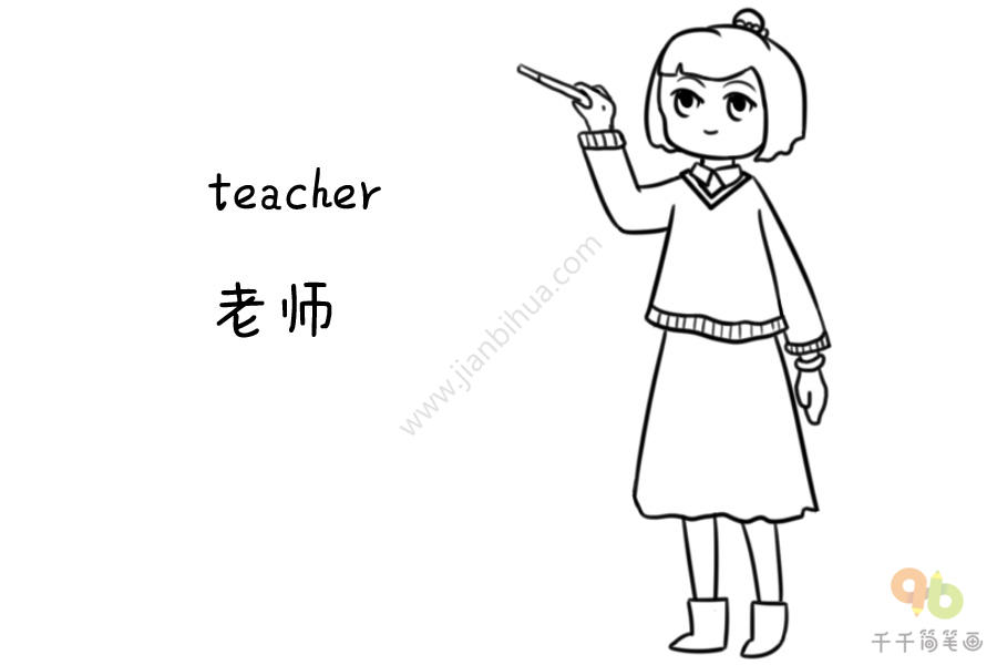 英语老师简笔画 漂亮图片