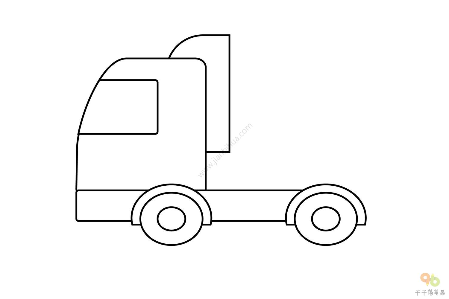简单易学的牵引货车简笔画