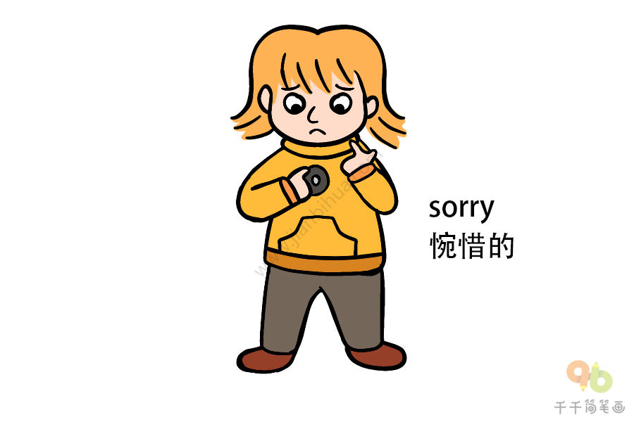 宝宝英文认知惋惜的女孩简笔画