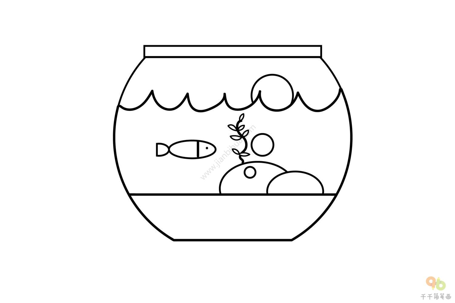 卡通鱼缸简笔画图片