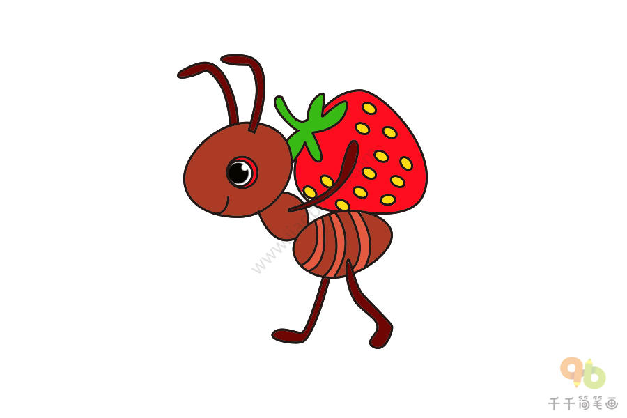 背着草莓的蚂蚁简笔画