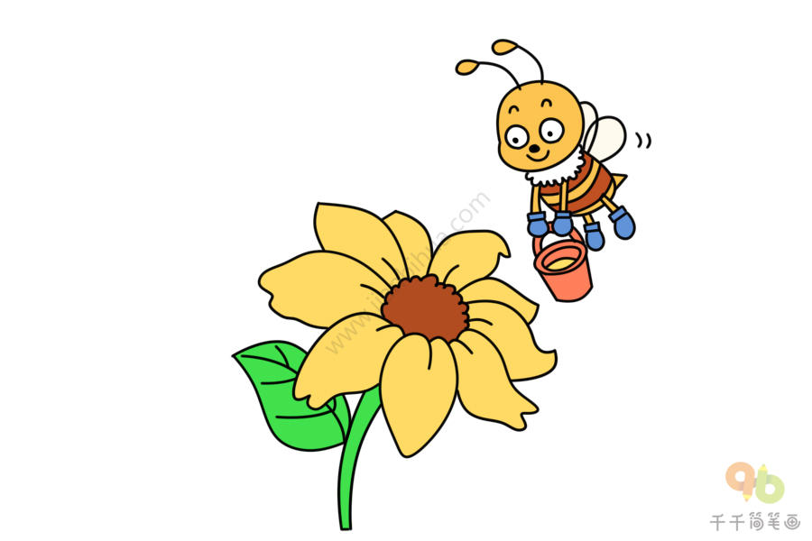 蜜蜂采蜜卡通简笔画图片