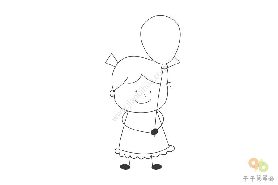一起玩气球 女孩简笔画