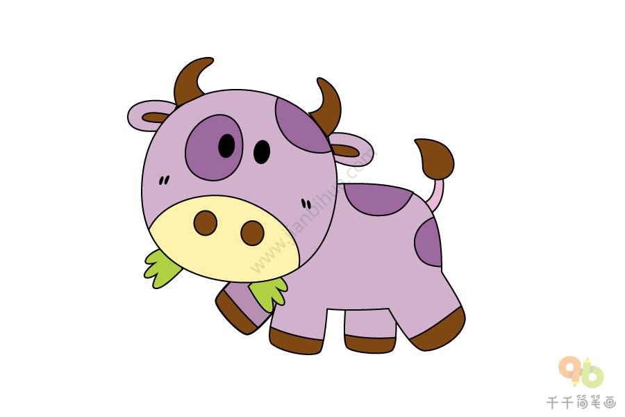 可爱小牛的简笔画涂色图片
