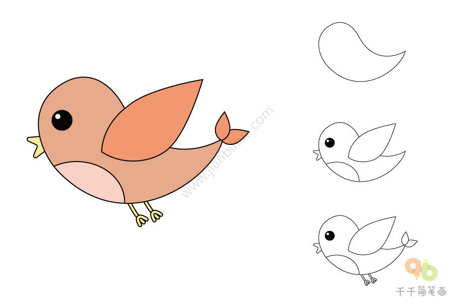 可爱的小鸟简笔画步骤图