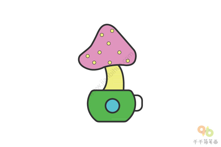 可爱的蘑菇盆栽简笔画图片