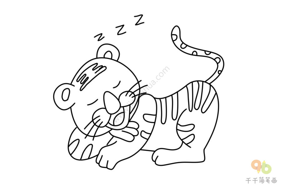 老虎趴着睡觉的简笔画图片