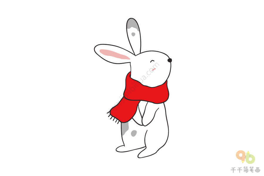 戴红色围巾的兔子简笔画