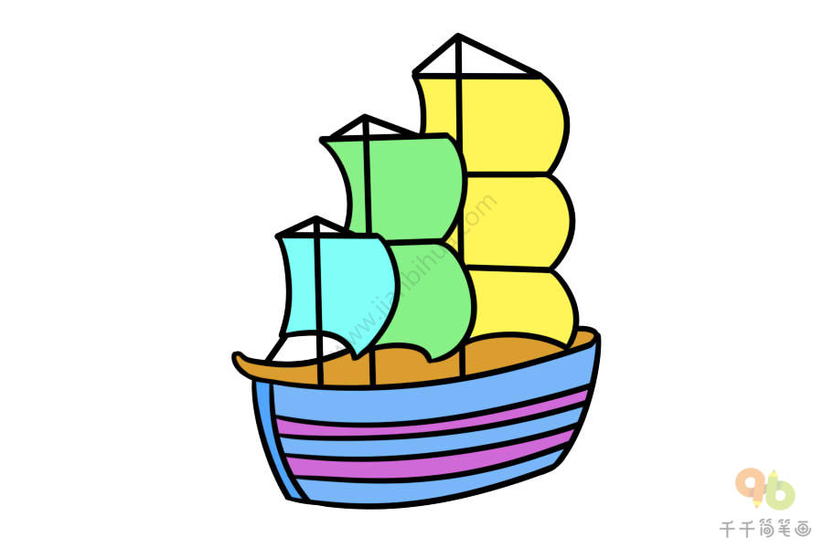 海船简笔画彩色图片