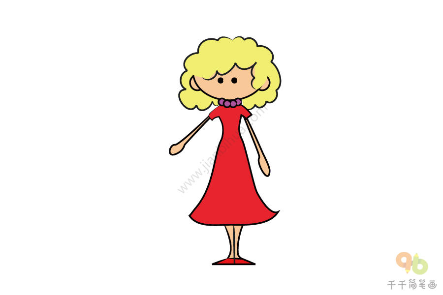 穿红裙子的妈妈简笔画