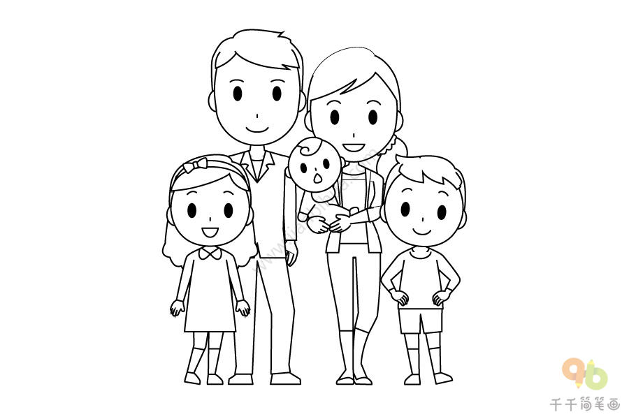 幸福的一家人简笔画,家庭成员简笔画图片大全,一家人简笔画图片大全