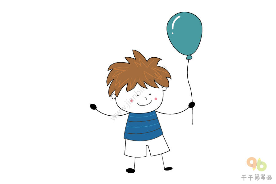 玩气球的男孩简笔画