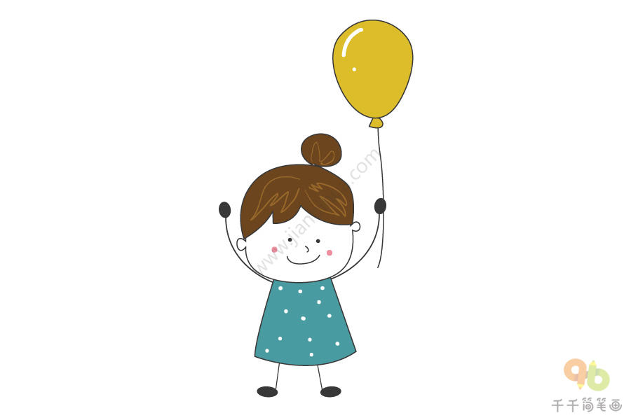 拿着气球的女孩简笔画